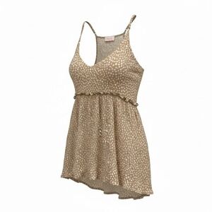 Pink Lily Polka Dot Boho Babydoll Womens Large Tank Top Spaghetti Strap Flowy